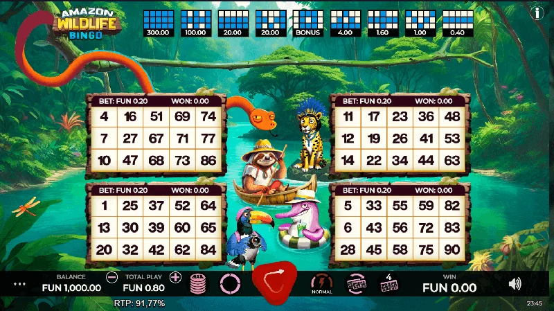 Amazon Wildlife Bingo -ruutukaappaus